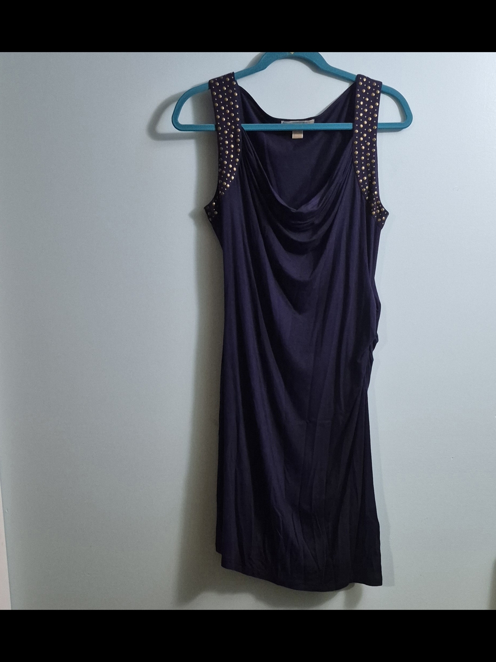 Michael Kors Navy Sleeveless Draped Neck Dress with Studded Straps